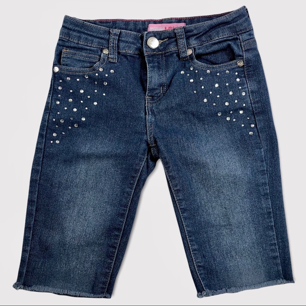 Pink Latte Long Jean Shorts Size 8 Denim With Rhinestones